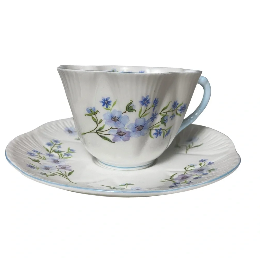 Blue Rock Shelley Dainty Teacup and Saucer Bone China 13591